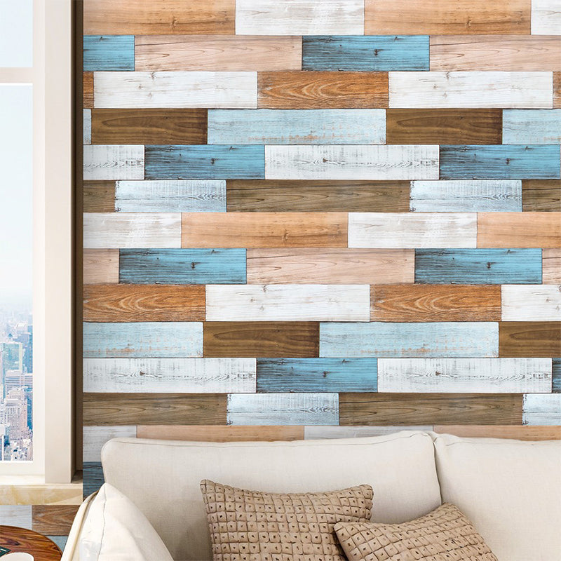 Colorful Repurposed Wood Wallpaper Apartment Construction Adhesive Wall Decor, 19.5' x 17.5"