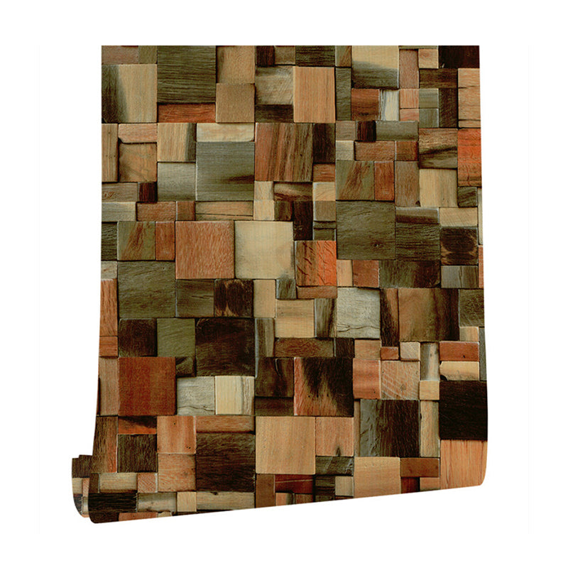 Country Wood Patchwork Wallpaper Roll Brown Peel and Stick Wall Decor for Living Room
