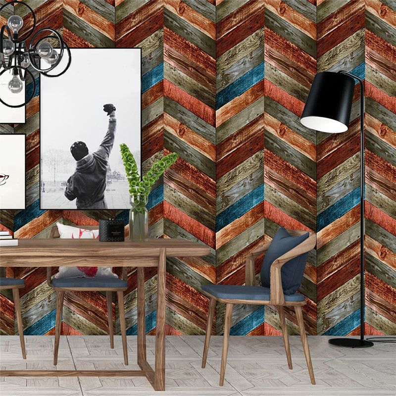 Rust Peel off Wallpaper Roll Brown Herringbone Wood Wall Decor, 19.5' L x 17.5" W
