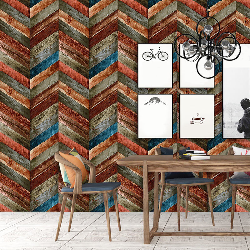 Rust Peel off Wallpaper Roll Brown Herringbone Wood Wall Decor, 19.5' L x 17.5" W