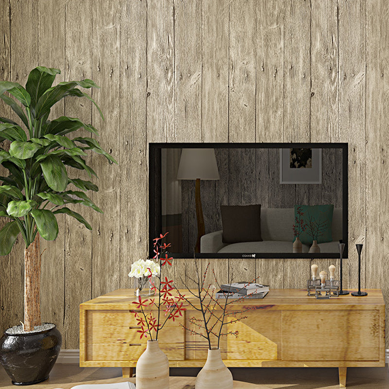 PVC Stain-Proof Wallpaper Roll Country Style Wood Pattern Wall Covering for Bedroom