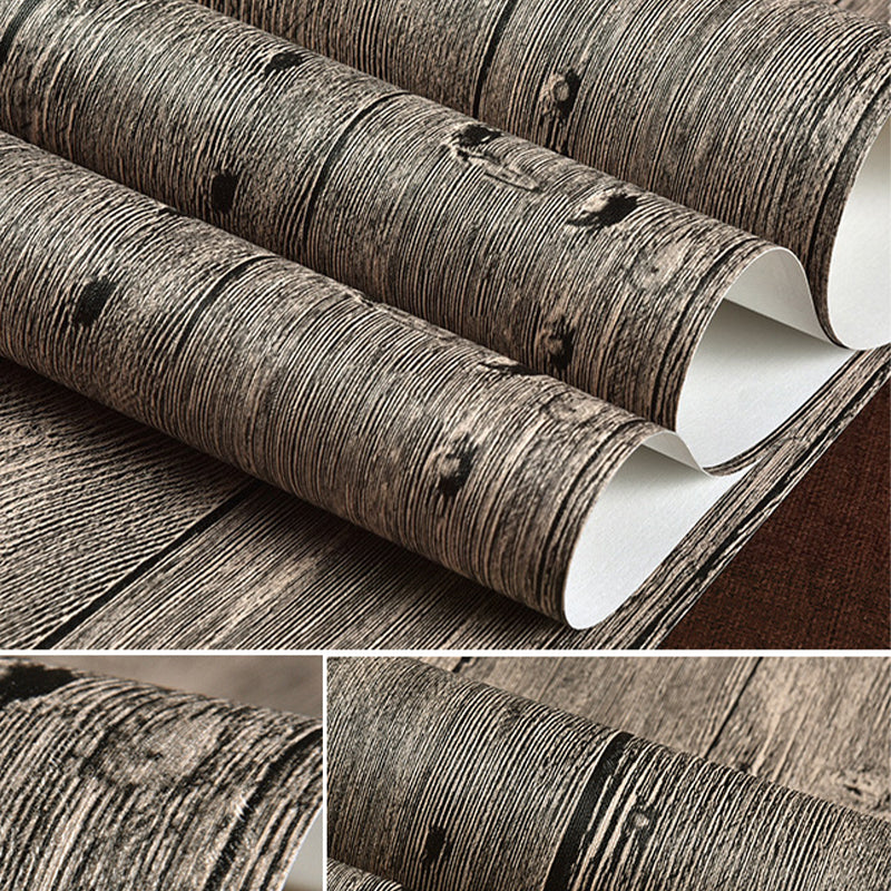 PVC Stain-Proof Wallpaper Roll Country Style Wood Pattern Wall Covering for Bedroom