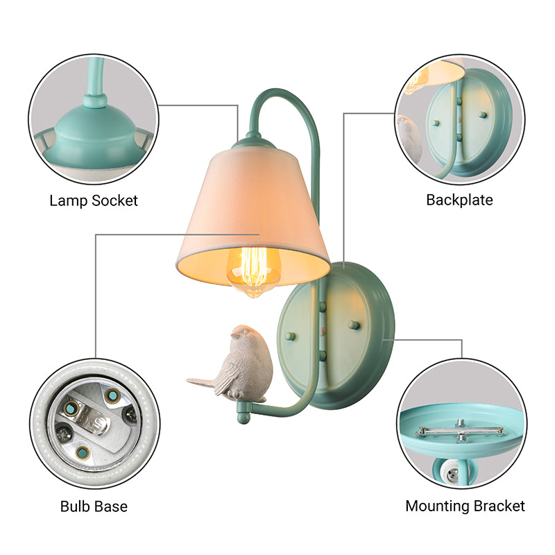 Tapered Shade Wall Light with Pigeon Deco 1 Head Metal Modern Style Sconce Light