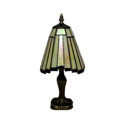 Mission Tiffany Cone Table Lighting Stained Glass 1 Head Standing Table Lamp in Beige/Blue for Bedroom
