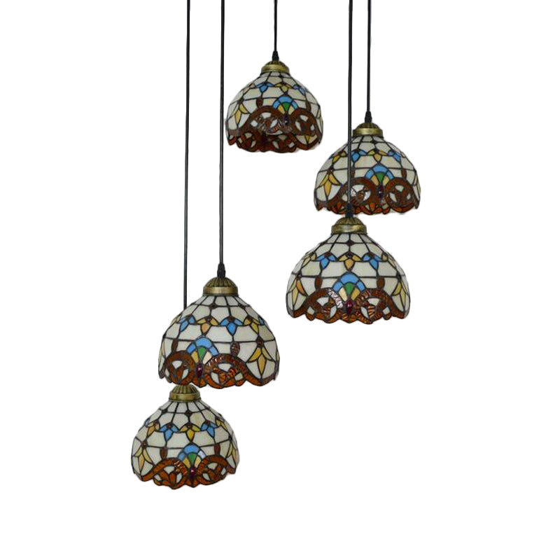 Dining Room Lighting Glass Bell Cascade Pendant Light with Blue/Beige Glass Shade Baroque Style
