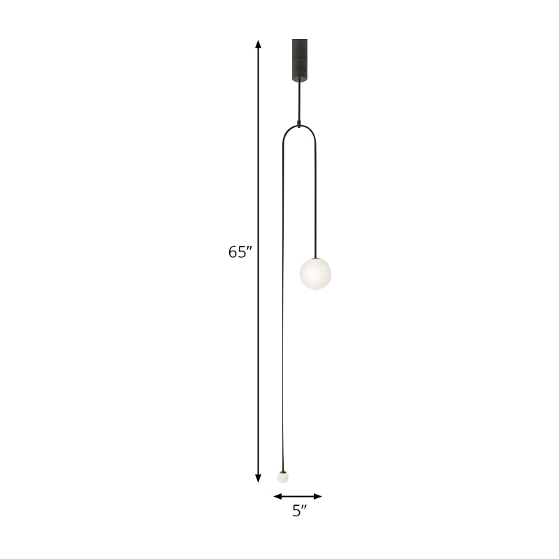 2 Lights Living Room Pendant Light with Global Glass Shade Modern Style Black Suspension Lamp, 48"/64" Length