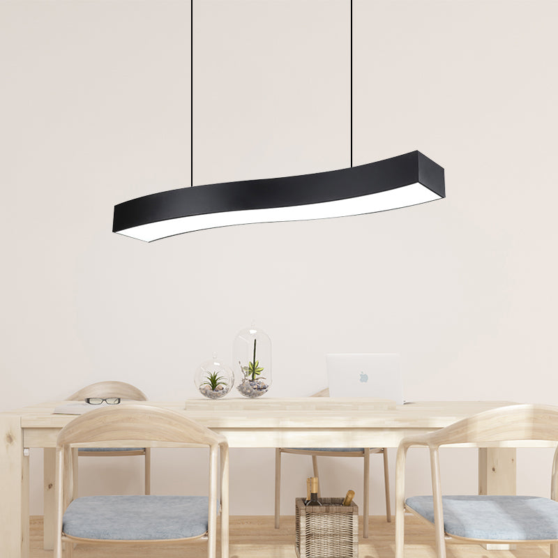 18"/23.5"/47" Wide Wave Metal Pendant Lamp Modern Led Black Ceiling Light Fixture with Recessed Diffuser