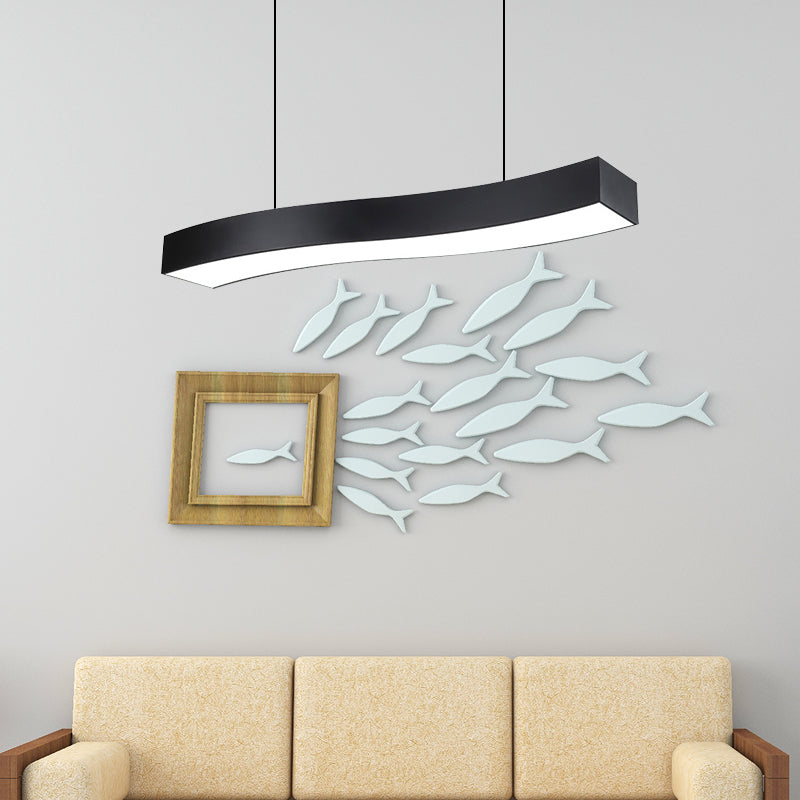 18"/23.5"/47" Wide Wave Metal Pendant Lamp Modern Led Black Ceiling Light Fixture with Recessed Diffuser