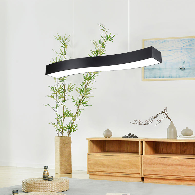 18"/23.5"/47" Wide Wave Metal Pendant Lamp Modern Led Black Ceiling Light Fixture with Recessed Diffuser