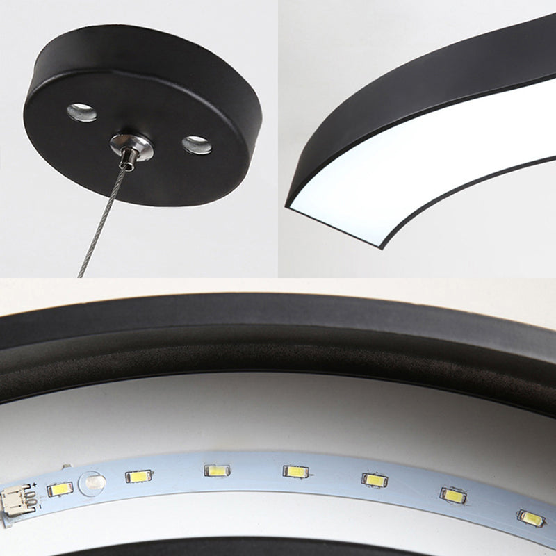 18"/23.5"/47" Wide Wave Metal Pendant Lamp Modern Led Black Ceiling Light Fixture with Recessed Diffuser