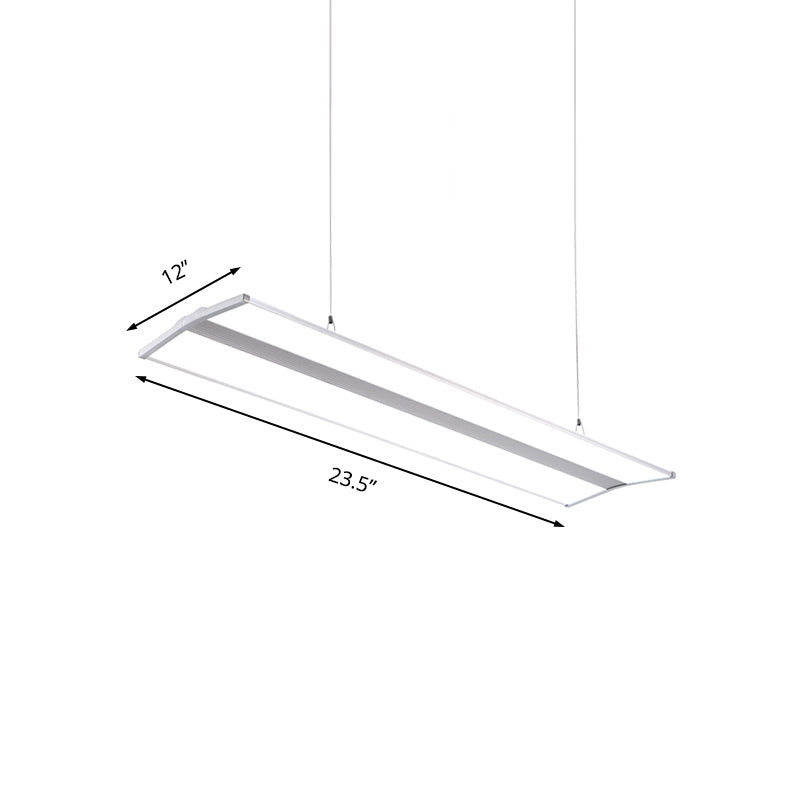 Rechteckige Anhängerbeleuchtung moderne Metall -LED 23,5 "/47" breites silberne Deckenlampen -Kit mit weißem Acryldiffusor