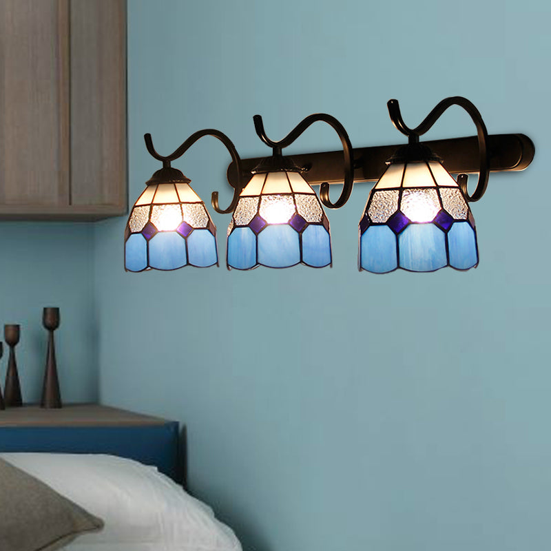 3 Light Dome Sconce Lighting Rustic Loft Stained Glass Wall Mount Light in Light Blue/Green/Clear/Orange Red/Royal Blue for Bathroom