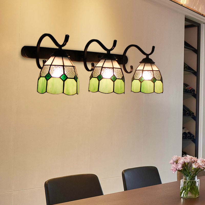 3 Light Dome Sconce Lighting Rustic Loft Stained Glass Wall Mount Light in Light Blue/Green/Clear/Orange Red/Royal Blue for Bathroom