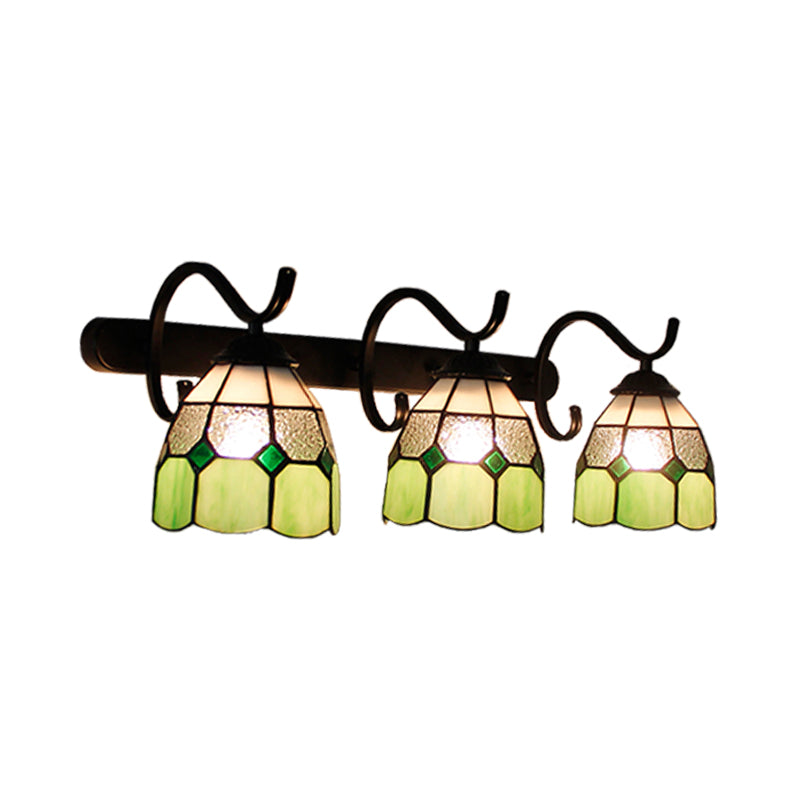 3 Light Dome Sconce Lighting Rustic Loft Stained Glass Wall Mount Light in Light Blue/Green/Clear/Orange Red/Royal Blue for Bathroom