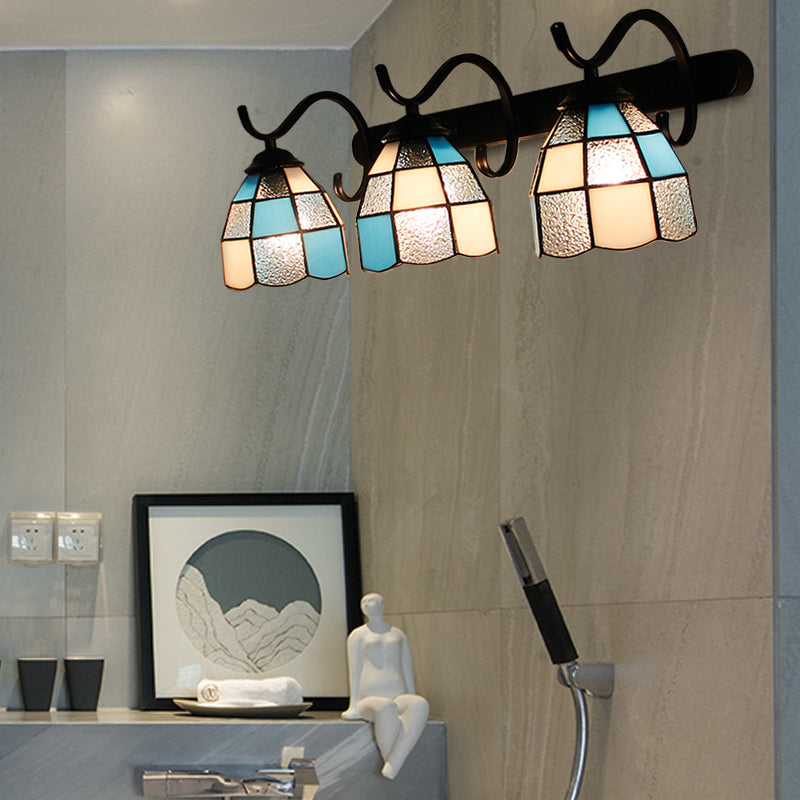 3 Light Dome Sconce Lighting Rustic Loft Stained Glass Wall Mount Light in Light Blue/Green/Clear/Orange Red/Royal Blue for Bathroom