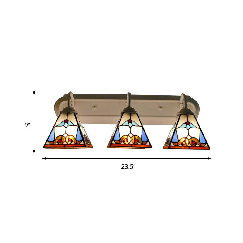 3 Head Wall Light Fixture Tiffany Pyramid Stained Glass Sconce Lighting in White