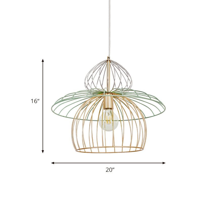 Iluminación colgante de jaula de alambre de metal Nordic Estilo simple 1 Luz de suspensión de oro ligero para comedor