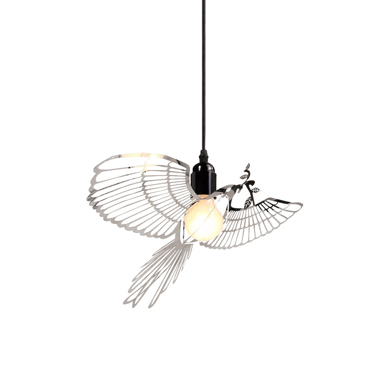 Iluminación colgante de sombra de pájaro volador de metal retro rústico 1 luz colgante suspendida de plata ligera para bar