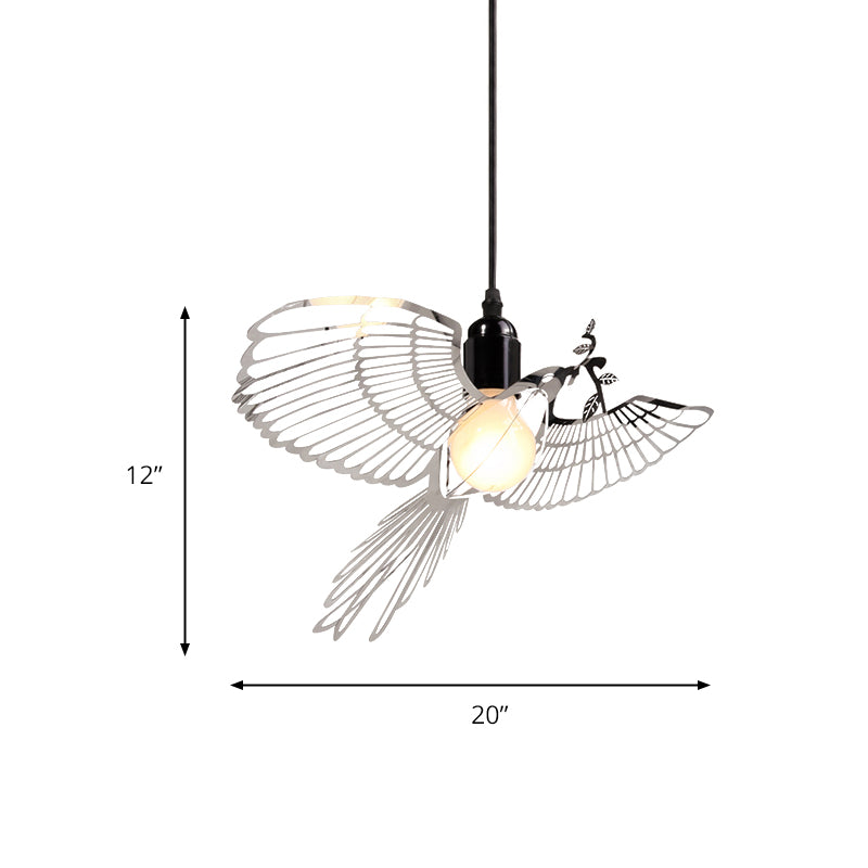 Iluminación colgante de sombra de pájaro volador de metal retro rústico 1 luz colgante suspendida de plata ligera para bar