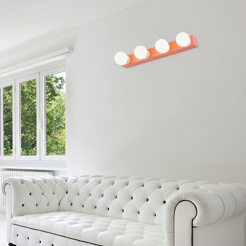 Lámpara de tocador de bombilla expuesta metálica estilo macarrón 3/4 luces iluminación de pared de dormitorio en rosa/amarillo