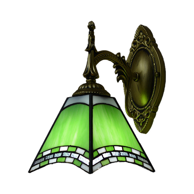 Tiffany Pyramid Sconce Lamp Stained Glass 1 Light Wall Lighting in Green/Blue/Yellow for Bedroom