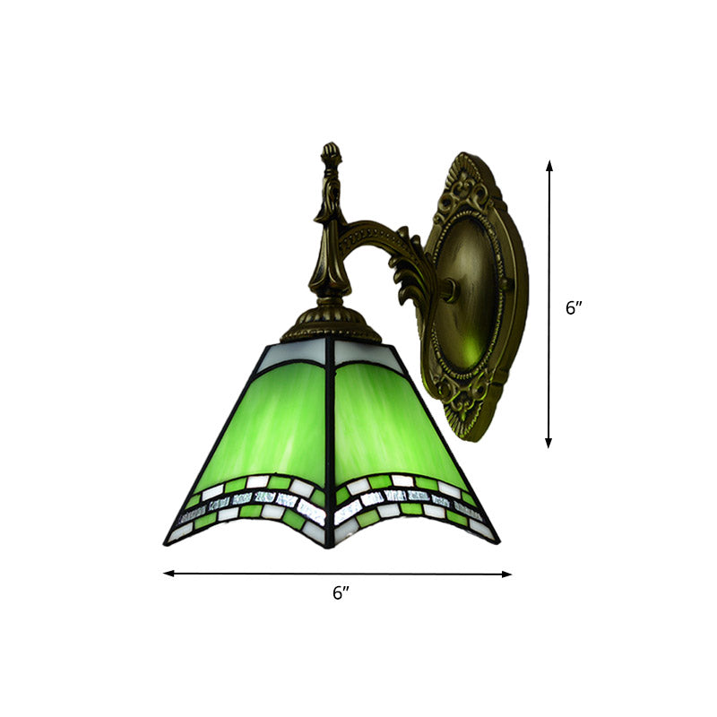 Tiffany Pyramid Sconce Lamp Stained Glass 1 Light Wall Lighting in Green/Blue/Yellow for Bedroom