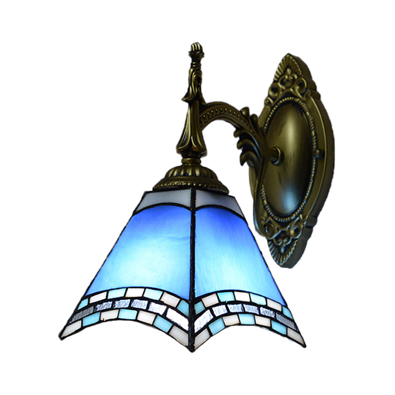 Tiffany Pyramid Sconce Lamp Stained Glass 1 Light Wall Lighting in Green/Blue/Yellow for Bedroom