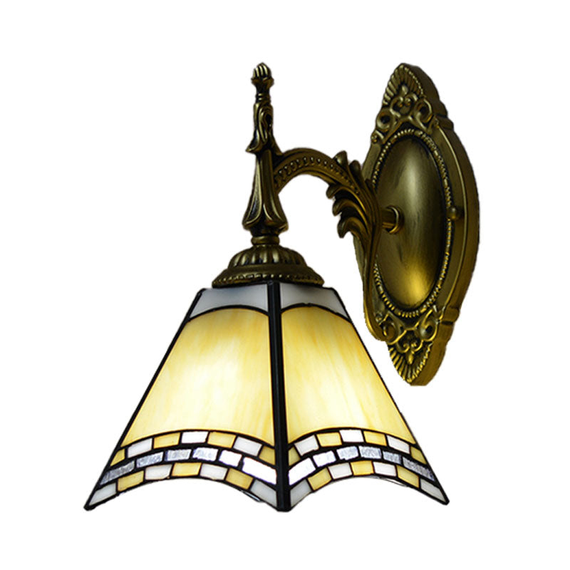 Tiffany Pyramid Sconce Lamp Stained Glass 1 Light Wall Lighting in Green/Blue/Yellow for Bedroom