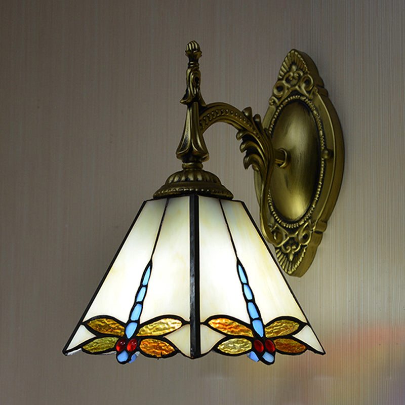 Lodge Dragonfly Wall Sconce Lighting Stained Glass 1 Light Decorative Wall Mount Lamp