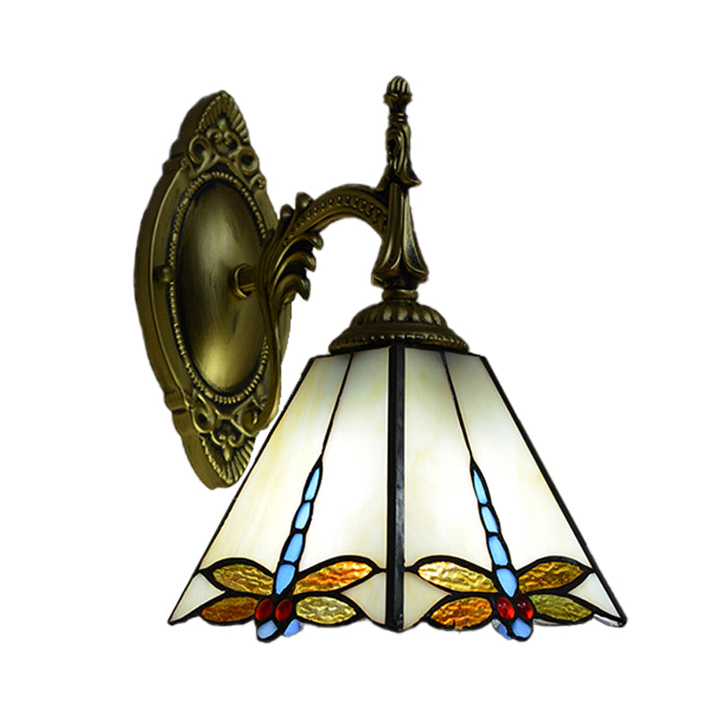 Lodge Dragonfly Wall Sconce Lighting Stained Glass 1 Light Decorative Wall Mount Lamp