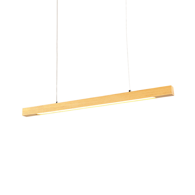 Linearer LED -Anhänger moderner japanischer Stil Holz Single Light Beige Deckenlampe in warmem/weißem Licht für Esszimmer