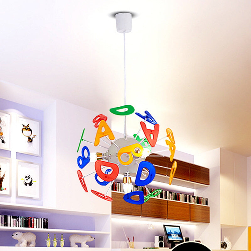 Kids Globe Ceiling Pendant 4 Lights Plastic Multi-Color Hanging Light for Nursing Room