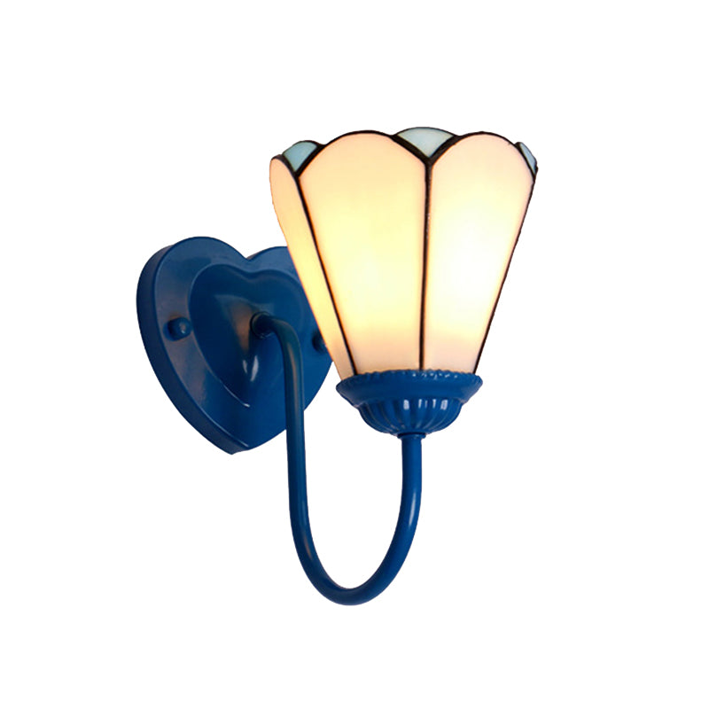 Stained Glass Lily Wall Mount Light Tiffany 1 Head White/Blue/Antique Brass Sconce Lighting for Hallway