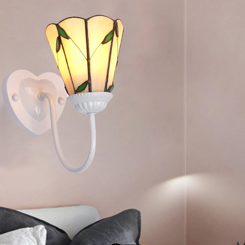 Lily Beige Glass Wall Light Fixture Tiffany 1 Head White/Blue/Antique Brass Sconce Lighting for Bedroom