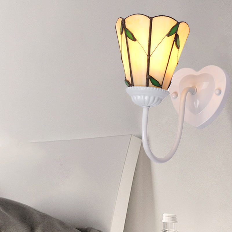Lily Beige Glass Wall Light Fixture Tiffany 1 Head White/Blue/Antique Brass Sconce Lighting for Bedroom