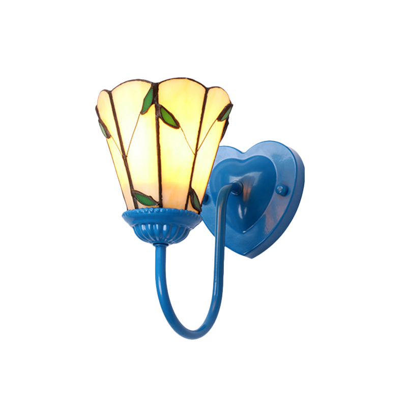 Lily Beige Glass Wall Light Fixture Tiffany 1 Head White/Blue/Antique Brass Sconce Lighting for Bedroom