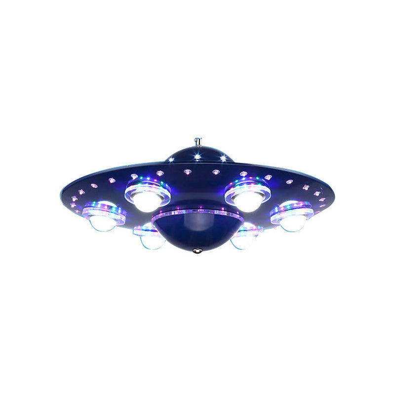 Moderne stijl Blue Kroonluchter UFO Six Lights Metal Pendant Lamp voor kinderslaapkamer