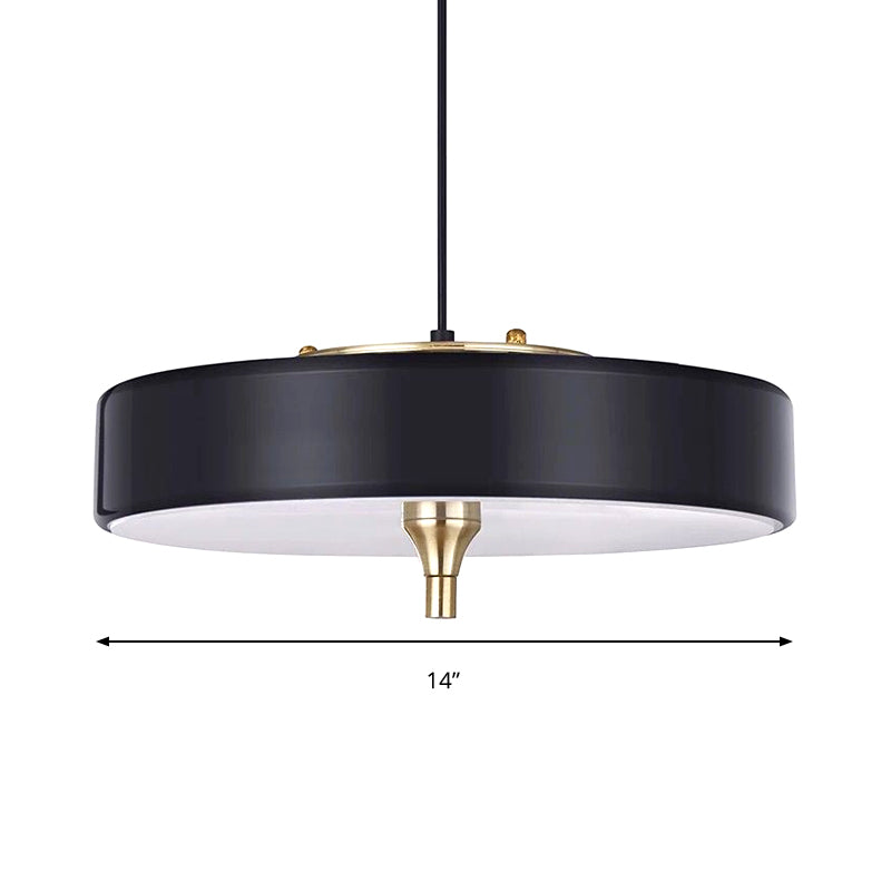 Modernist Style LED Hanging Lamp with Metallic Shade Black/White Round Pendant Lighting for Dining Room