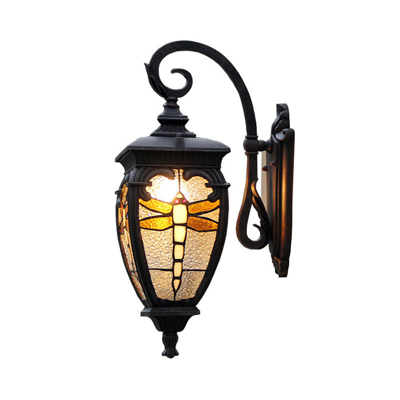 Lantern Wall Light Vintage Stained Glass 1 Head Wall Lantern with Dragonfly Pattern for Balcony