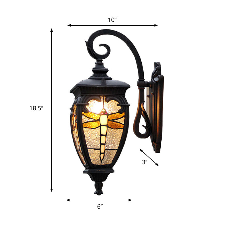 Lantern Wall Light Vintage Stained Glass 1 Head Wall Lantern with Dragonfly Pattern for Balcony