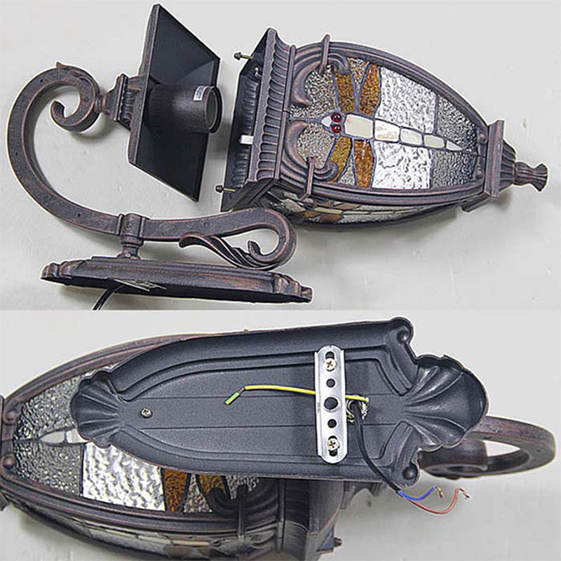 Lantern Wall Light Vintage Stained Glass 1 Head Wall Lantern with Dragonfly Pattern for Balcony