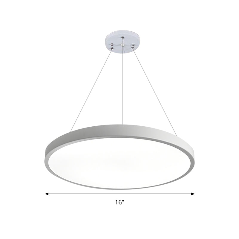 16"/19.5" Wide Plate Hanging Lamp Modern Metal Led White Ceiling Pendant Light for Office in White Light/Remote Control Stepless Dimming/Third Gear