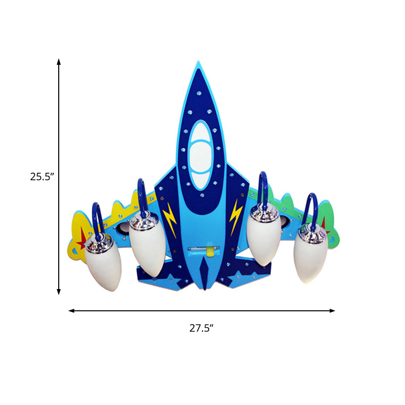 Plafonnier d'avion de chasse à quatre lumières, plafonnier en bois frais, bleu, pour chambre de garçon