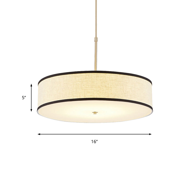 Drum Ceiling Pendant Light Simple Fabric 16"/19.5"/23.5" Dia 3 Lights Beige Hanging Lamp Kit