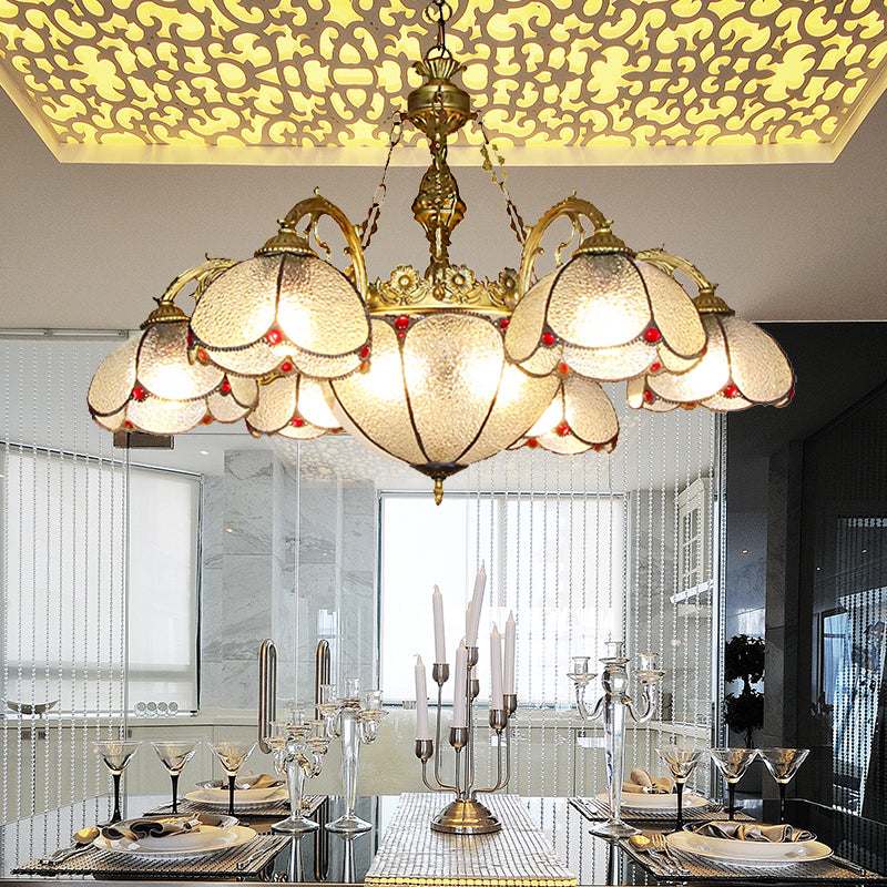 Floral Chandelier Lighting Rustic 6 Lights Dimpled Clear Glass Pendant Lighting for Hallway