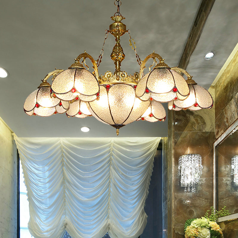 Floral Chandelier Lighting Rustic 6 Lights Dimpled Clear Glass Pendant Lighting for Hallway