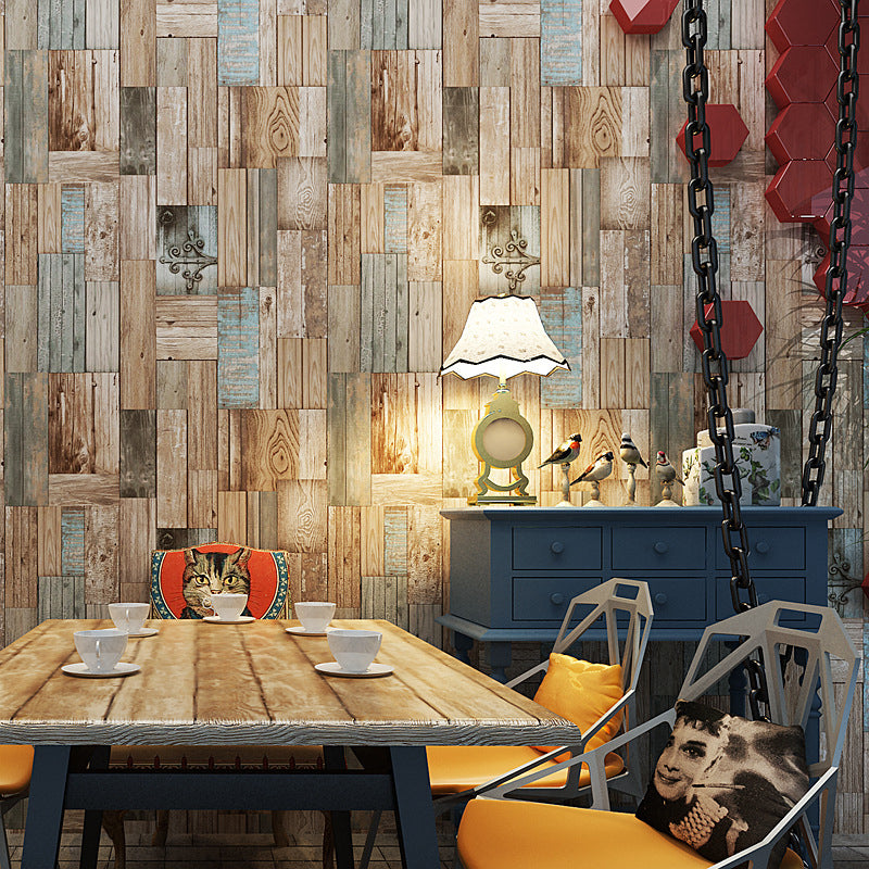 Landelijk Basketweave houten behang voor eetkamer 57 m² wanddecoratie in zachte kleuren
