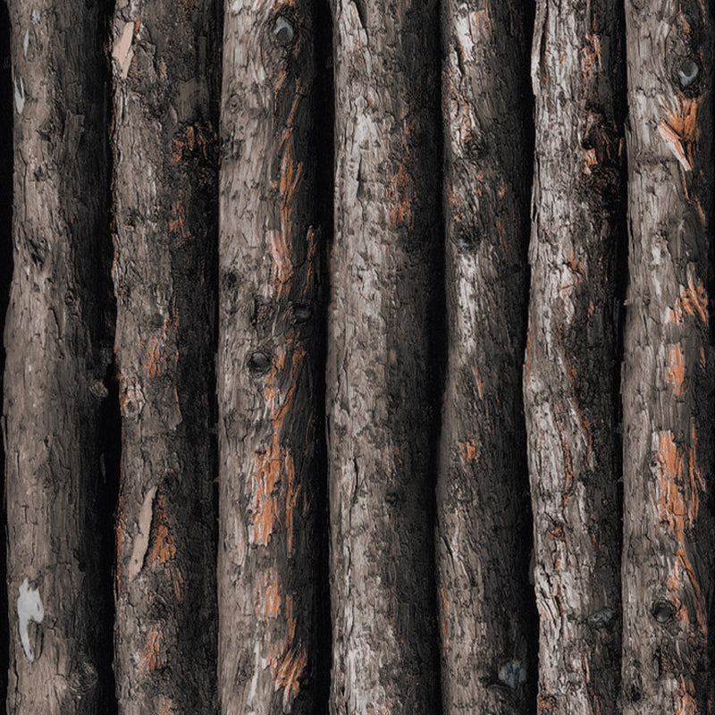 Farmhouse Wallpaper Roll Dark Color Wood Pole Patterned Wall Art, 33' L x 20.5" W