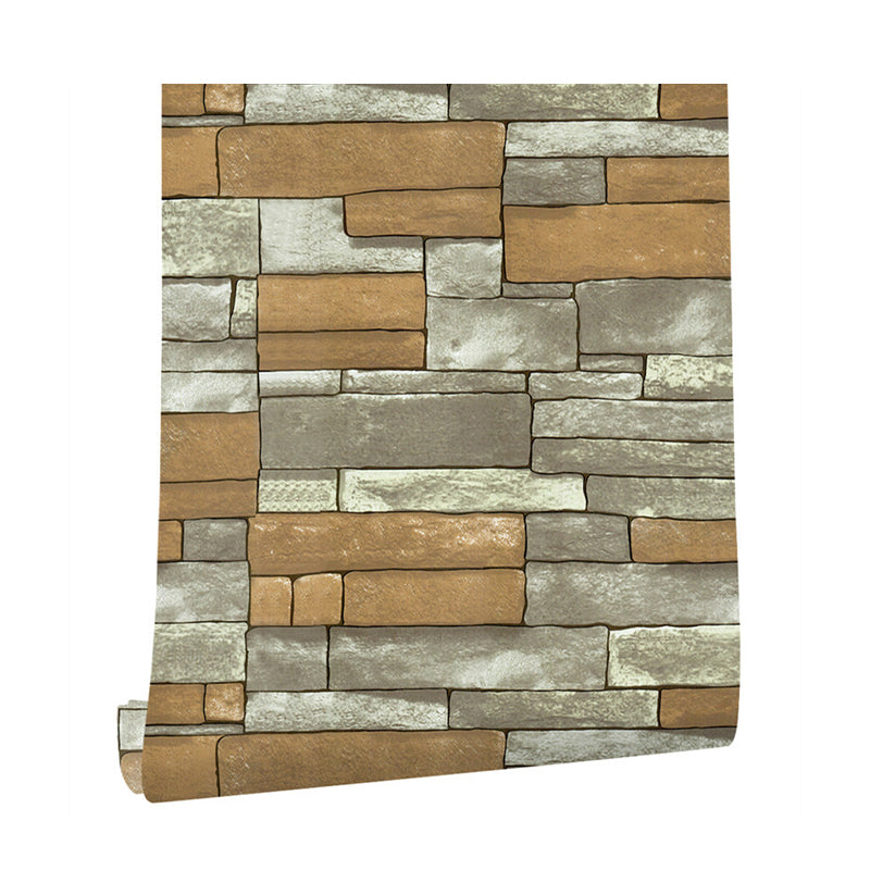 Yellow and Grey Brick Wallpaper Roll Peel and Paste Country Dining Room Wall Art