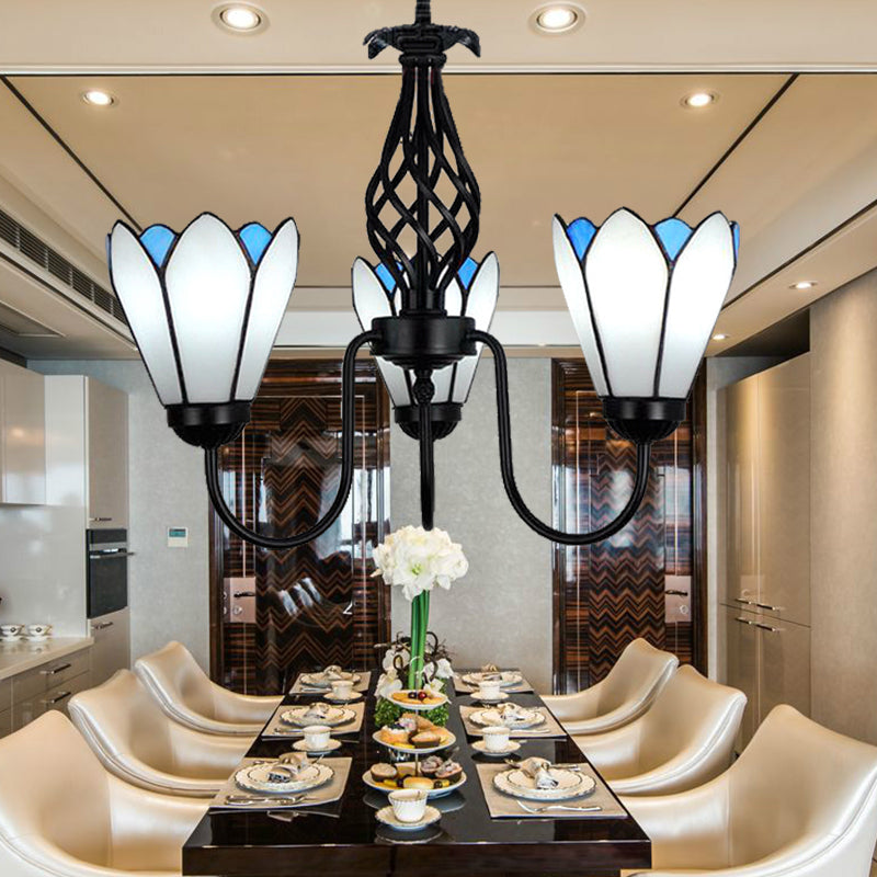 Luce a soffitto appeso floreale 3 luci in vetro bianco lampadario tradizionale con braccio curvo per camera da letto